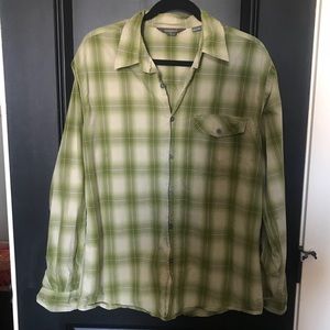 Green Button Down Plaid Flannel Shirt